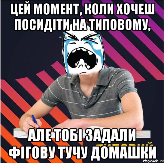 цей момент, коли хочеш посидіти на типовому, але тобі задали фігову тучу домашки, Мем Типовий одинадцятикласник