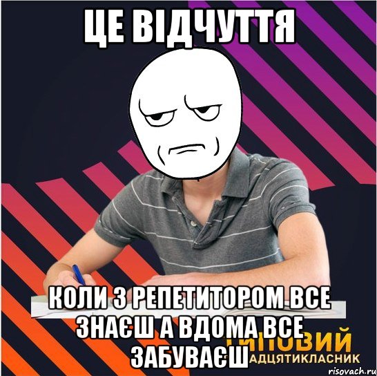 це відчуття коли з репетитором все знаєш а вдома все забуваєш, Мем Типовий одинадцятикласник