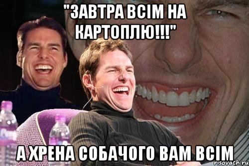 "завтра всім на картоплю!!!" а хрена собачого вам всім, Мем том круз