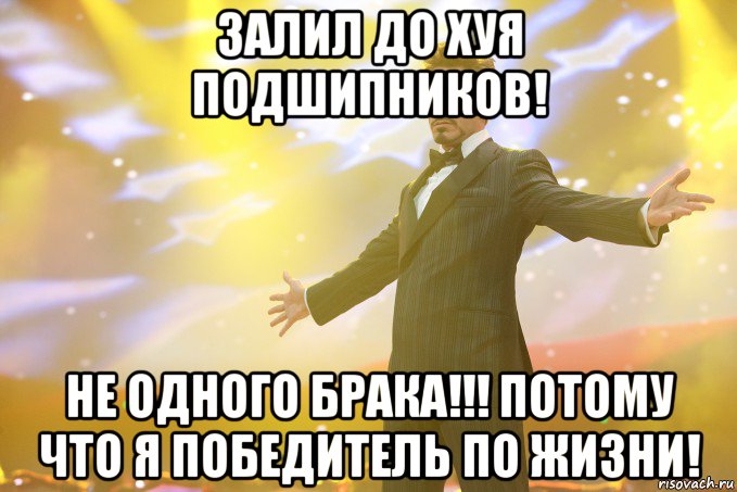 залил до хуя подшипников! не одного брака!!! потому что я победитель по жизни!, Мем Тони Старк (Роберт Дауни младший)