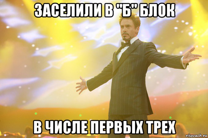 заселили в "б" блок в числе первых трех, Мем Тони Старк (Роберт Дауни младший)