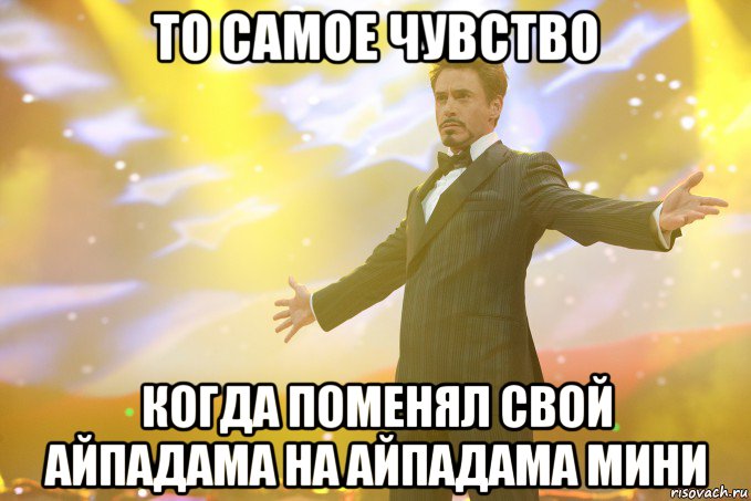 то самое чувство когда поменял свой айпадама на айпадама мини, Мем Тони Старк (Роберт Дауни младший)