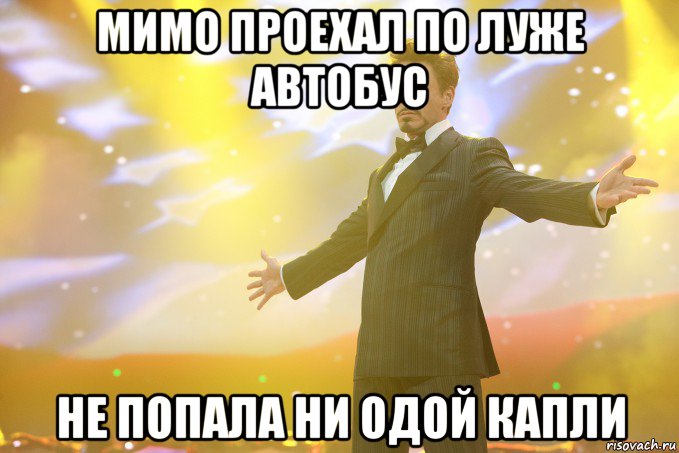 мимо проехал по луже автобус не попала ни одой капли, Мем Тони Старк (Роберт Дауни младший)