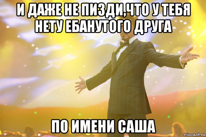 и даже не пизди,что у тебя нету ебанутого друга по имени саша, Мем Тони Старк (Роберт Дауни младший)