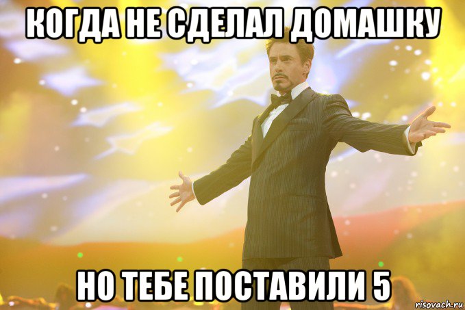 когда не сделал домашку но тебе поставили 5, Мем Тони Старк (Роберт Дауни младший)