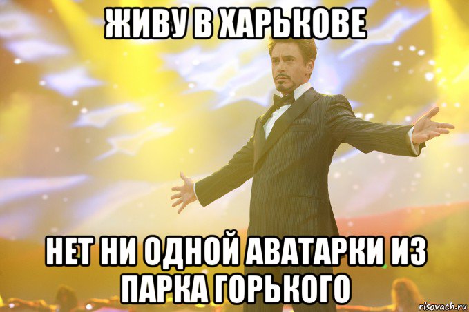 живу в харькове нет ни одной аватарки из парка горького, Мем Тони Старк (Роберт Дауни младший)