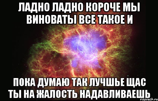 ладно ладно короче мы виноваты все такое и пока думаю так лучшье щас ты на жалость надавливаешь, Мем Туманность