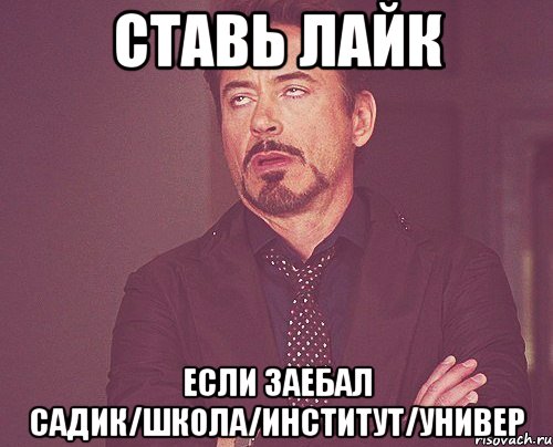 ставь лайк если заебал садик/школа/институт/универ, Мем твое выражение лица