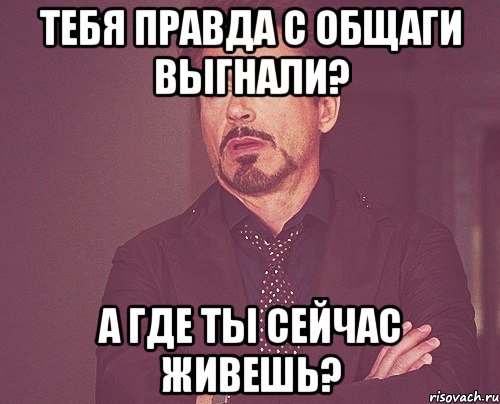 тебя правда с общаги выгнали? а где ты сейчас живешь?, Мем твое выражение лица