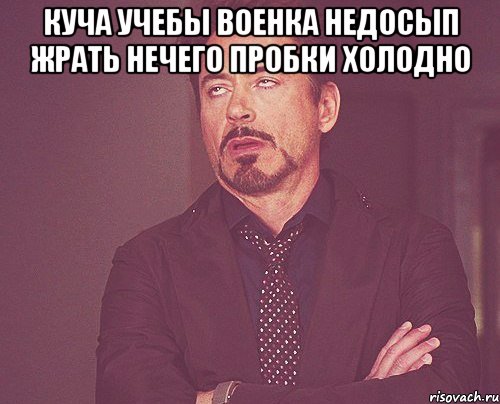 куча учебы военка недосып жрать нечего пробки холодно , Мем твое выражение лица