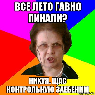 все лето гавно пинали? нихуя. щас контрольную заебеним, Мем Типичная училка