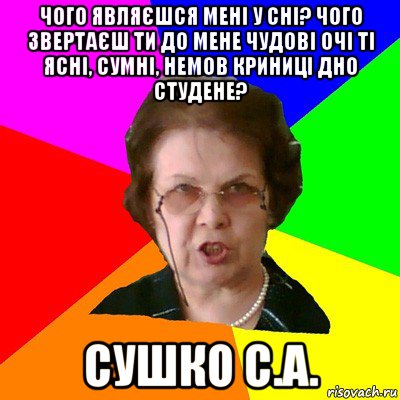 чого являєшся мені у сні? чого звертаєш ти до мене чудові очі ті ясні, сумні, немов криниці дно студене? сушко с.а., Мем Типичная училка