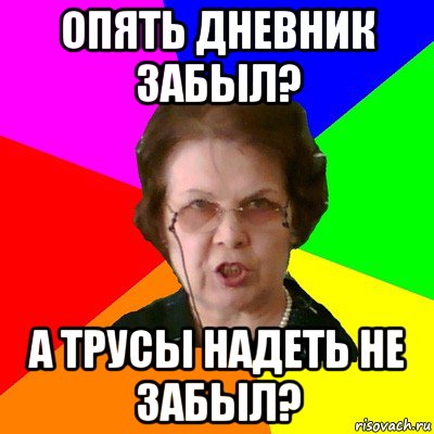 опять дневник забыл? а трусы надеть не забыл?, Мем Типичная училка