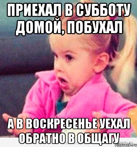 приехал в субботу домой, побухал а в воскресенье уехал обратно в общагу, Мем  Ты говоришь (девочка возмущается)