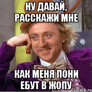 ну давай, расскажи мне как меня пони ебут в жопу, Мем Ну давай расскажи (Вилли Вонка)