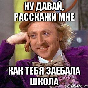 ну давай, расскажи мне как тебя заебала школа, Мем Ну давай расскажи (Вилли Вонка)