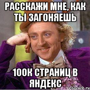 расскажи мне, как ты загоняешь 100к страниц в яндекс, Мем Ну давай расскажи (Вилли Вонка)