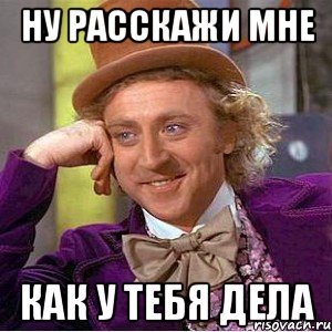 ну расскажи мне как у тебя дела, Мем Ну давай расскажи (Вилли Вонка)