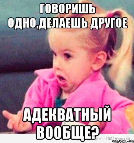 говоришь одно,делаешь другое адекватный вообще?, Мем  Ты говоришь (девочка возмущается)