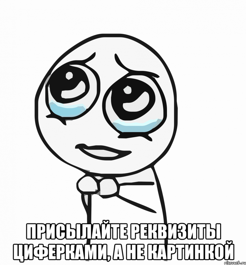  присылайте реквизиты циферками, а не картинкой, Мем  ну пожалуйста (please)