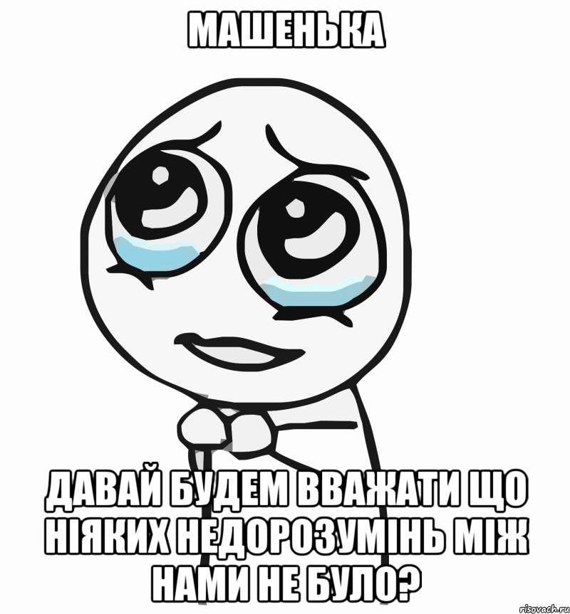 машенька давай будем вважати що ніяких недорозумінь між нами не було?, Мем  ну пожалуйста (please)