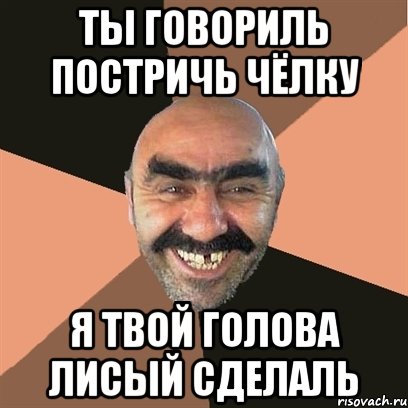 ты говориль постричь чёлку я твой голова лисый сделаль, Мем Я твой дом труба шатал