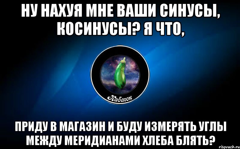 ну нахуя мне ваши синусы, косинусы? я что, приду в магазин и буду измерять углы между меридианами хлеба блять?