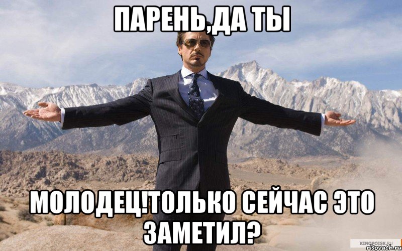 парень,да ты молодец!только сейчас это заметил?, Мем железный человек