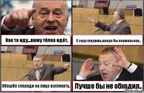 Как то иду...вижу тёлка идёт. С заду глядишь,вроде бы нормальная.. Обошёл спереди на лицо взглянуть.. Лучше бы не обходил.., Комикс жиреновский