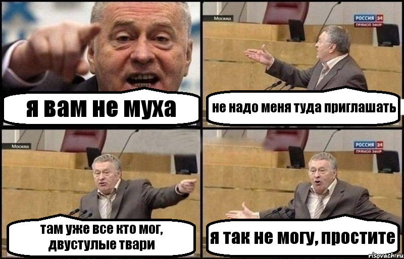 я вам не муха не надо меня туда приглашать там уже все кто мог, двустулые твари я так не могу, простите, Комикс Жириновский