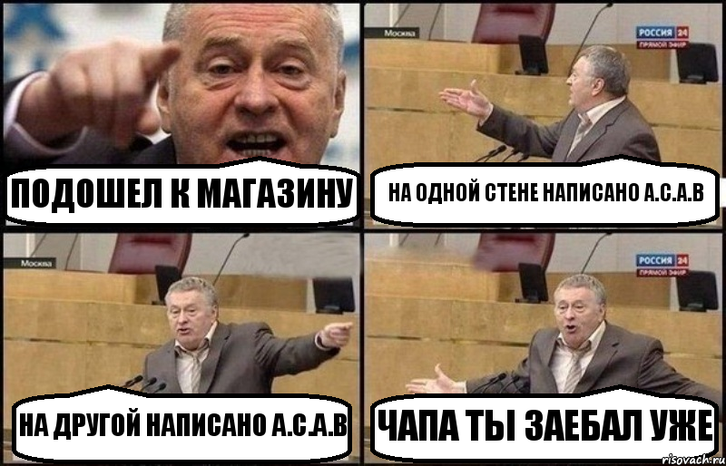 ПОДОШЕЛ К МАГАЗИНУ НА ОДНОЙ СТЕНЕ НАПИСАНО A.C.A.B НА ДРУГОЙ НАПИСАНО A.C.A.B ЧАПА ТЫ ЗАЕБАЛ УЖЕ, Комикс Жириновский