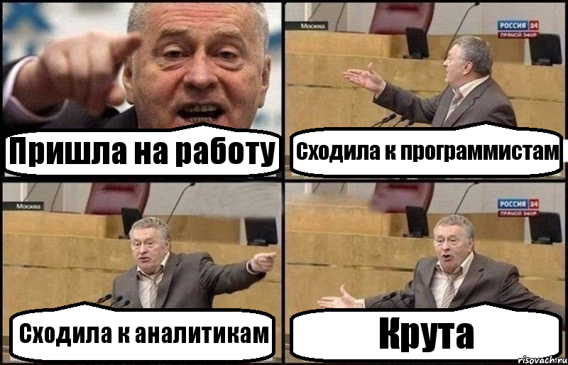 Пришла на работу Сходила к программистам Сходила к аналитикам Крута, Комикс Жириновский