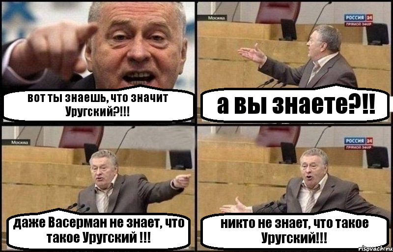 вот ты знаешь, что значит Уругский?!!! а вы знаете?!! даже Васерман не знает, что такое Уругский !!! никто не знает, что такое Уругский!!!, Комикс Жириновский