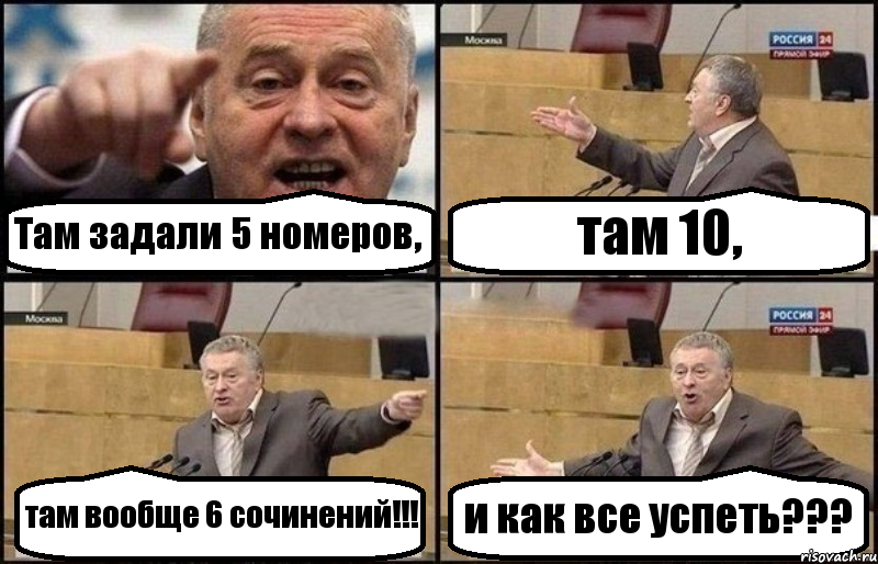 Там задали 5 номеров, там 10, там вообще 6 сочинений!!! и как все успеть???, Комикс Жириновский