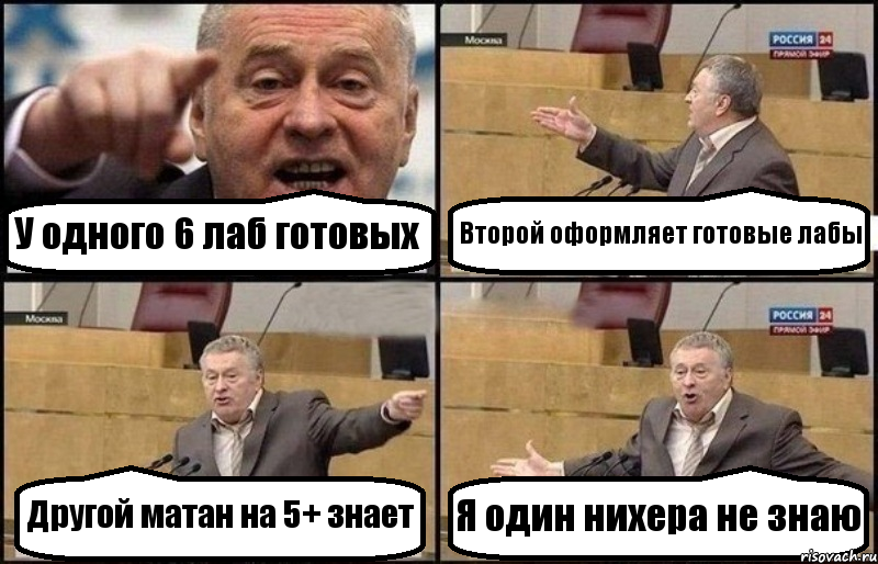 У одного 6 лаб готовых Второй оформляет готовые лабы Другой матан на 5+ знает Я один нихера не знаю, Комикс Жириновский