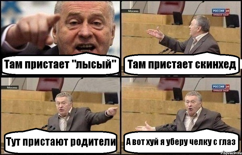 Там пристает "лысый" Там пристает скинхед Тут пристают родители А вот хуй я уберу челку с глаз, Комикс Жириновский