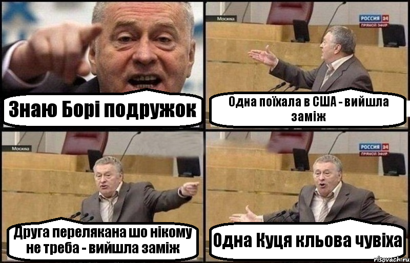 Знаю Борі подружок Одна поїхала в США - вийшла заміж Друга перелякана шо нікому не треба - вийшла заміж Одна Куця кльова чувіха, Комикс Жириновский