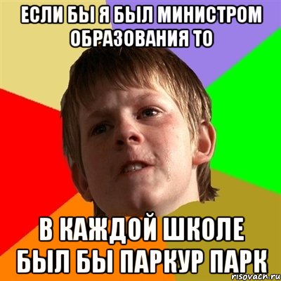 если бы я был министром образования то в каждой школе был бы паркур парк, Мем Злой школьник