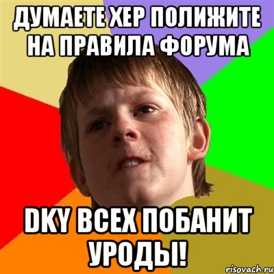 думаете хер полижите на правила форума dky всех побанит уроды!, Мем Злой школьник