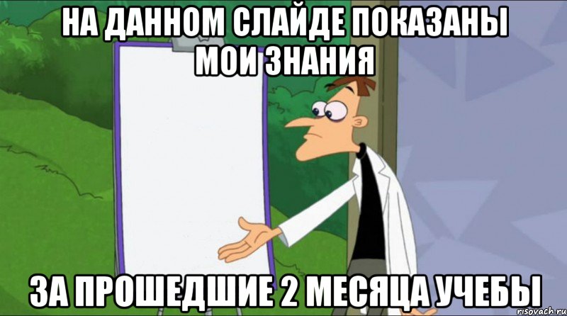 на данном слайде показаны мои знания за прошедшие 2 месяца учебы