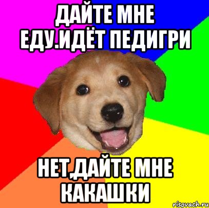 дайте мне еду.идёт педигри нет,дайте мне какашки, Мем Advice Dog