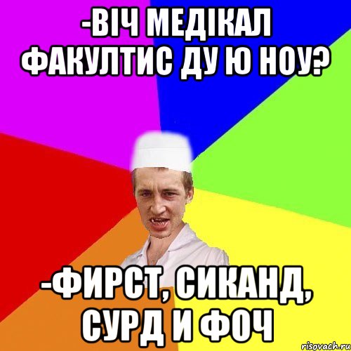 -віч медікал факултис ду ю ноу? -фирст, сиканд, сурд и фоч, Мем чоткий медик