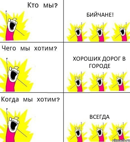 БИЙЧАНЕ! ХОРОШИХ ДОРОГ В ГОРОДЕ ВСЕГДА, Комикс Что мы хотим