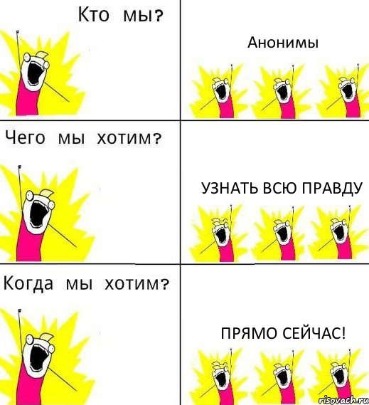 Анонимы Узнать всю правду Прямо сейчас!, Комикс Что мы хотим