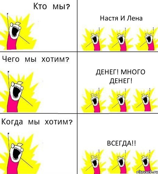 Настя И Лена Денег! много денег! ВСЕГДА!!, Комикс Что мы хотим