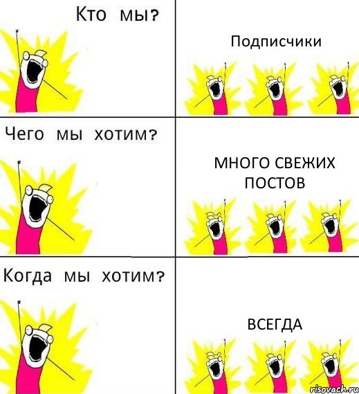 Подписчики Много свежих постов Всегда, Комикс Что мы хотим
