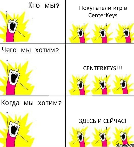 Покупатели игр в CenterKeys CenterKeys!!! Здесь и сейчас!, Комикс Что мы хотим