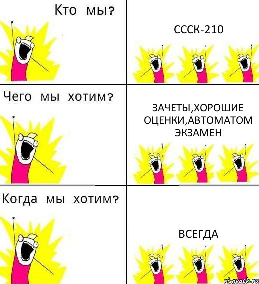 СССК-210 зачеты,хорошие оценки,автоматом экзамен ВСЕГДА, Комикс Что мы хотим