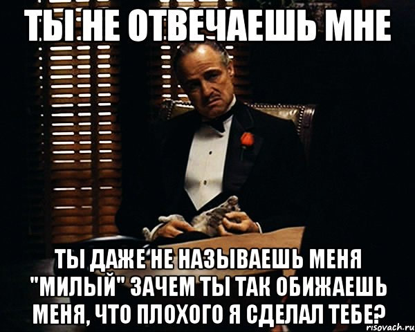 ты не отвечаешь мне ты даже не называешь меня "милый" зачем ты так обижаешь меня, что плохого я сделал тебе?, Мем Дон Вито Корлеоне