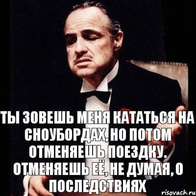 Ты зовешь меня кататься на сноубордах, но потом отменяешь поездку. Отменяешь её, не думая, о последствиях, Комикс Дон Вито Корлеоне 1